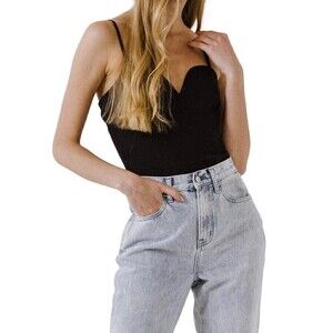Endless Rose Black Deep V-neck Bodysuit XS